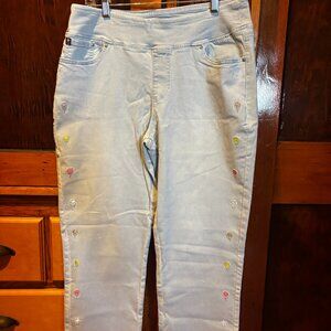 Belle by Kim Gravel TripleLuxe Denim Palm Cropped Bleach Wash Jeans Sz 16 New